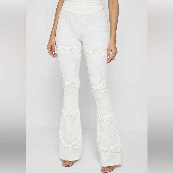 NWT - Manière De Voir Shirred Mesh Overlay Flared Leggings - Picture 3 of 8